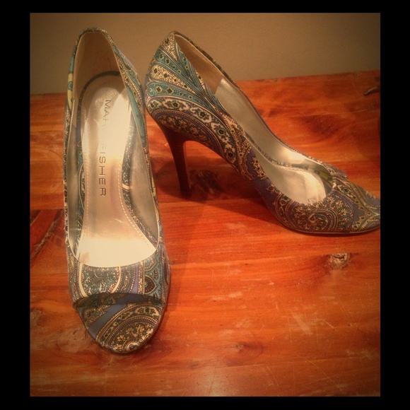Blue Paisley Peep Toe Heel