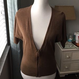 Loft Brown Dolman Sleeve Zipper Cardigan