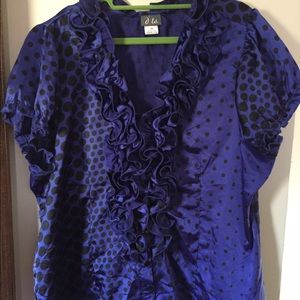 Blue 'satin' polka dot top