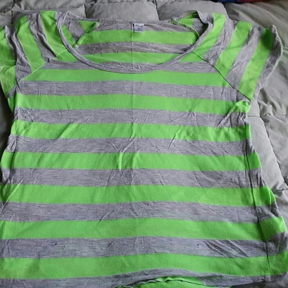 Green and grey stripped tee shirt