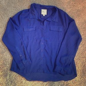 Royal blue chiffon hi low sheer top