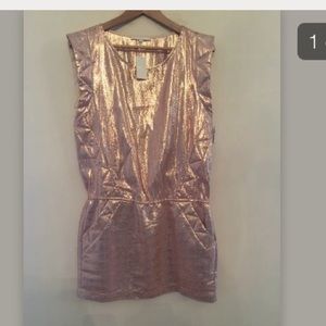 NWT MAJE metallic rose gold shift dress size 40