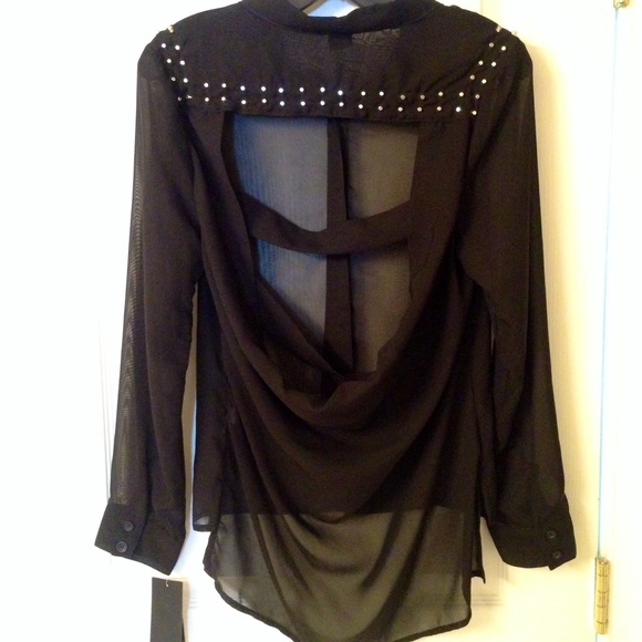 NWT Size XS - black chiffon studded open back top