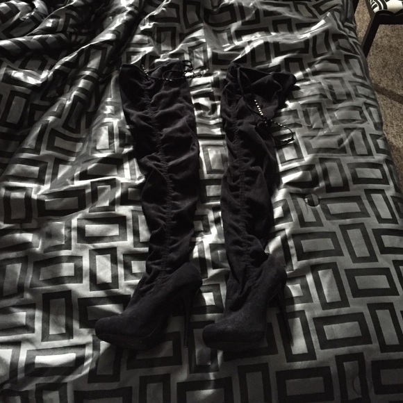 Thigh high suede heel boots