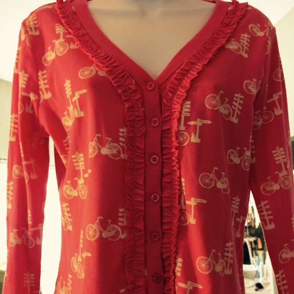 Pink and White Cardigan with Bikes and signs. - Picture 2 of 4