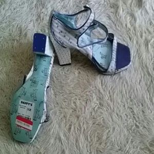 Blue white and red flowered textured shoes