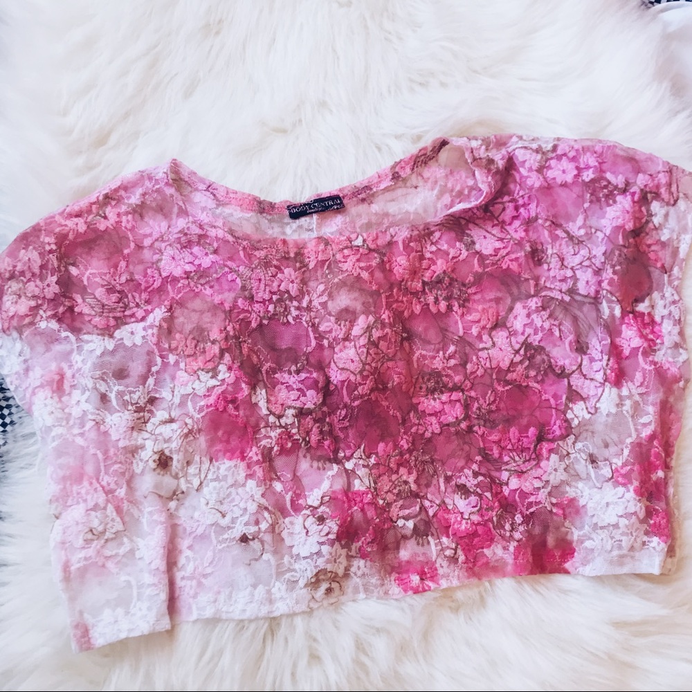 Pink Floral detail Crop Top
