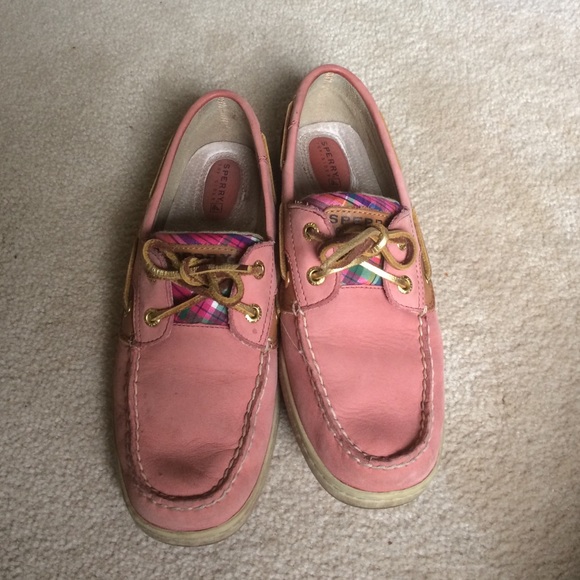 Sperry Topsider pink plaid boat shoes
