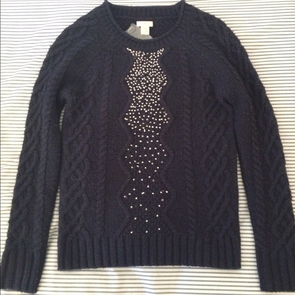 Jcrew embellished cable knit sweater