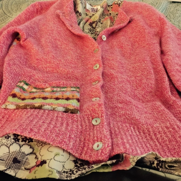Adorable Pink and Multi Color Button Up Cardigan - Picture 3 of 4