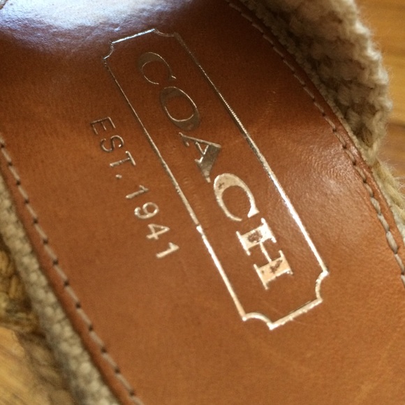 Coach Printed Blue Peep Toe Espadrille Wedges 7 - Picture 3 of 3