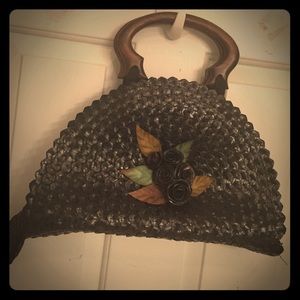 Black summer straw bag with zipper