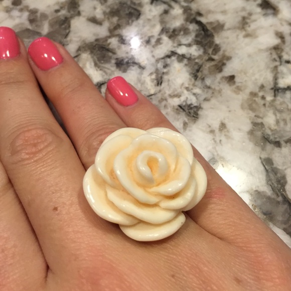 White Enamel Rose Ring