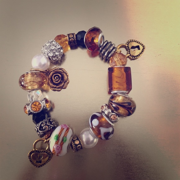 CHARM BRACELET GLASS BEADS GOLD CHARM PANDORA LOOK