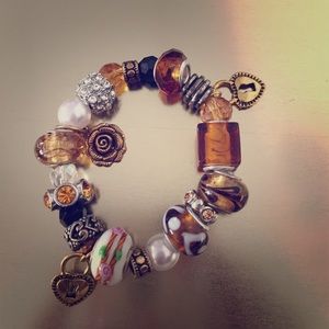 CHARM BRACELET GLASS BEADS GOLD CHARM PANDORA LOOK