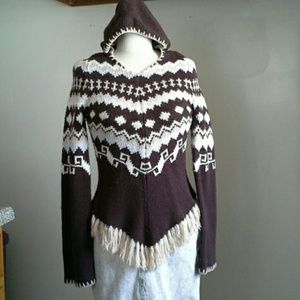 Juniors fringed hooded sweater
