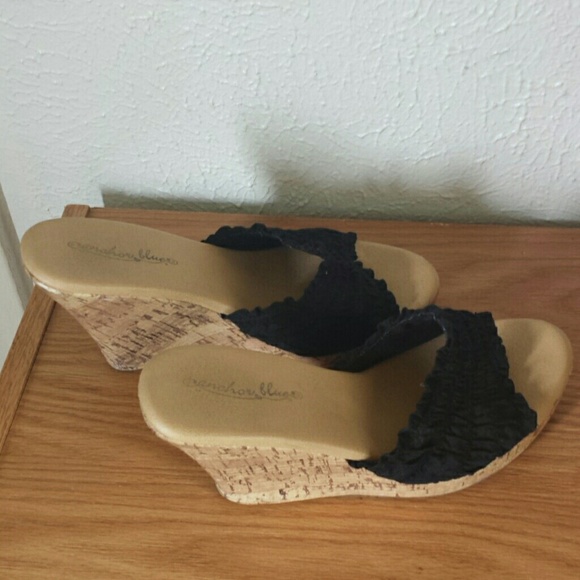 Anchor blue black cork sandals