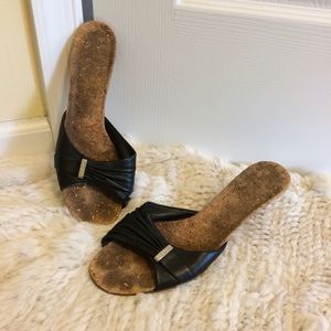 Chanel black leather slides with logo&Cork sole 41