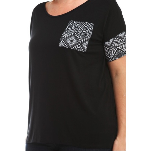 Plus size black stretchy top with tribal print - Picture 4 of 4