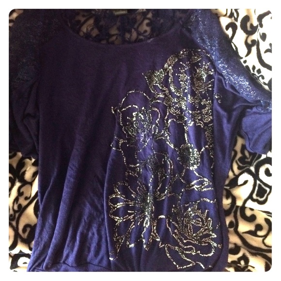 Daytrip navy blue sparkly floral top