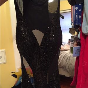 Black sequence prom dress long, la femme