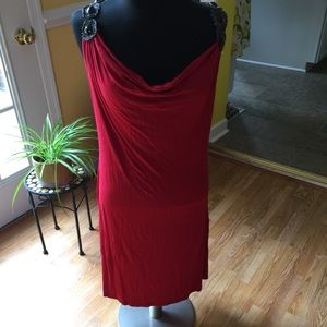 Red dress with black sparkle stripes