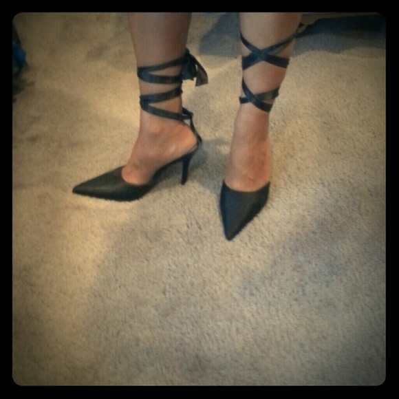 Black Satin Wrap Heels