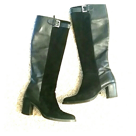 Black Leather & Suede knee high boots