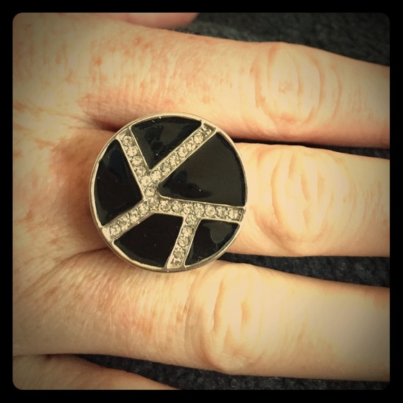 Black and Rhinestone Cocktail Ring