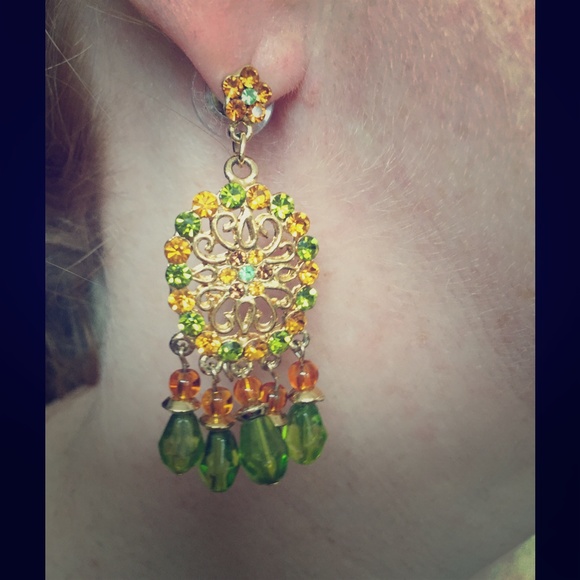 Gold and Green Glam Earrings