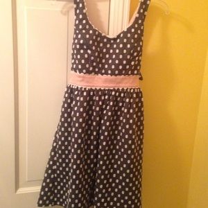 Navy/white polka dot, pink detail