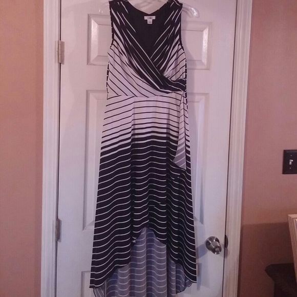 Black and white striped high low dress