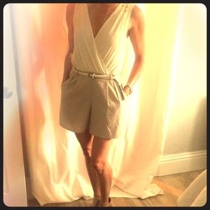 Cream & Taupe Romper with Gold Beads