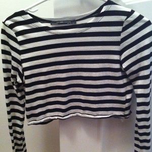 Zara cropped long sleeved stripped shirt