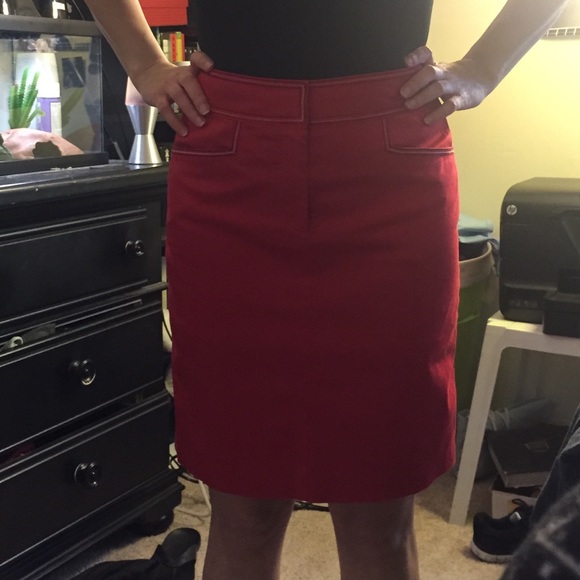 Red Knee Length Pencil Skirt