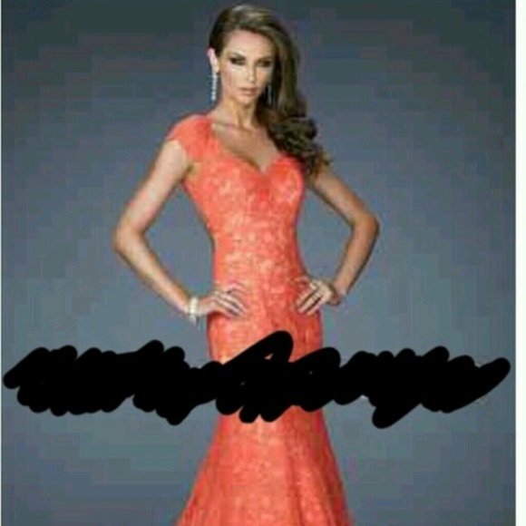 Orange Lace Mermaid Evening Gown