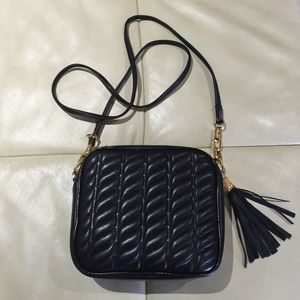 Black leather handbag