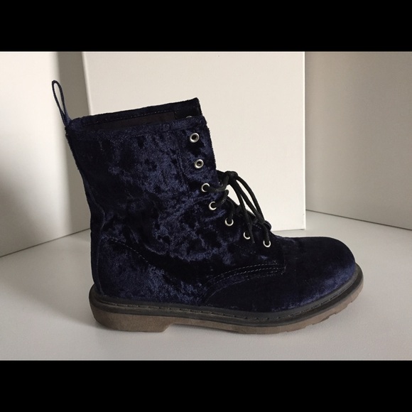 Dark Purple/Blue Velvet Combat Boots