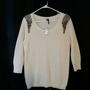 NWT maurices cream sweater with beaded shoulders