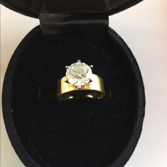Gold plated CZ round solitaire - Size 5