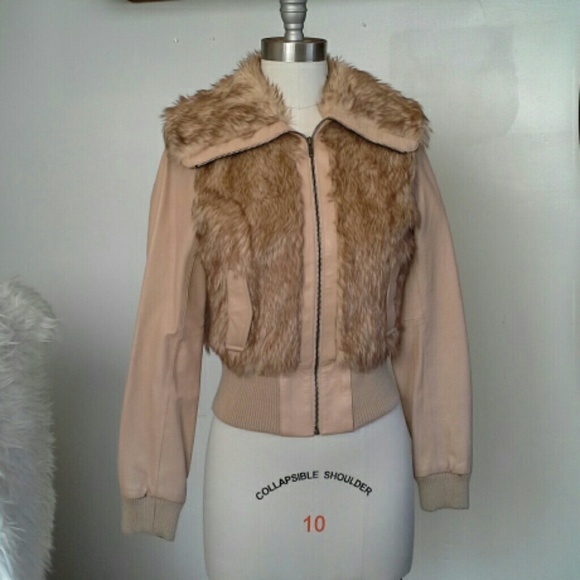 Genuine leather and faux fur coat