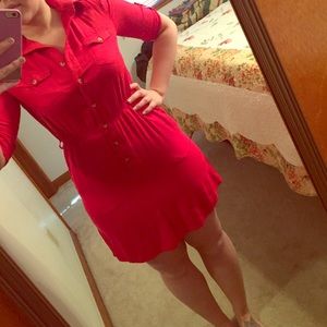 Red buttoned up dress