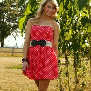 Bright Pink Polka Dot Strapless Dress