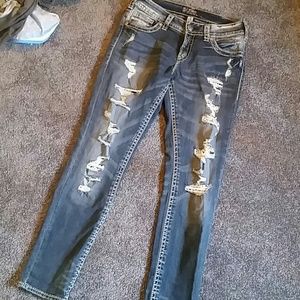 NWOT silver skinny jeans