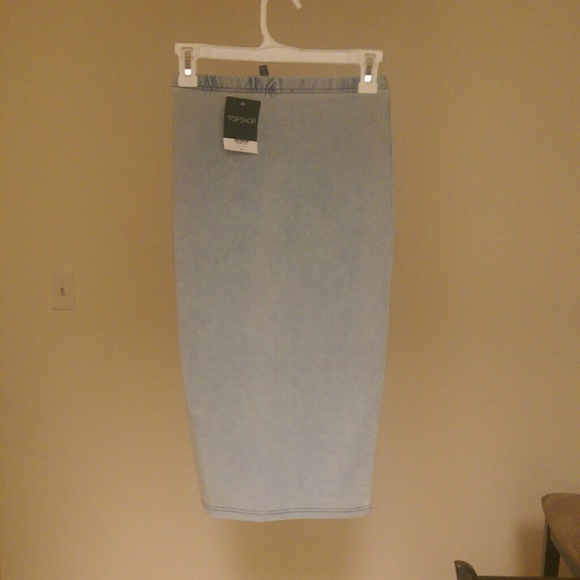 Topshop denim- look midi tube pencil skirt.