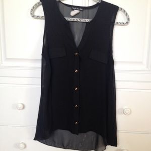 Black shirt with a soft front and sheer back