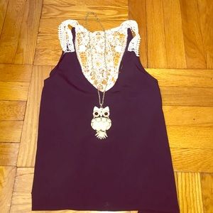 Navy Blue Flowy Top with Knit Back Design