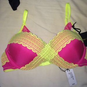 Pink and Yellow Lace Bra