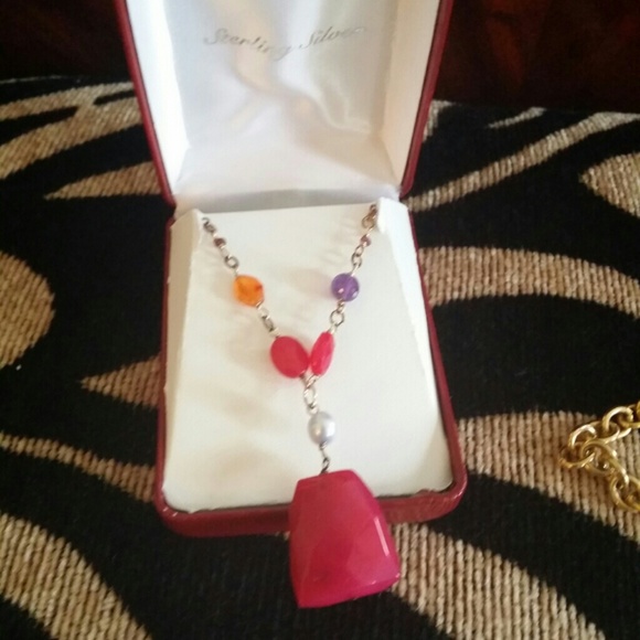 Sterling silver necklace with pink stones