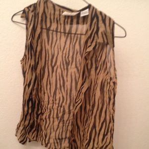 Collar button up see through animal print tank top